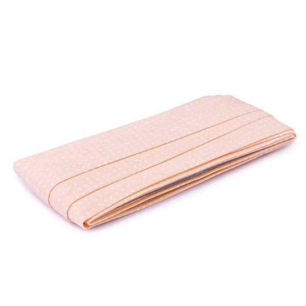 Косая бейка хлопковая 20 мм / 5 шт по 5.4 метра, №101P бежевый/белый горох, Gamma GBF-20