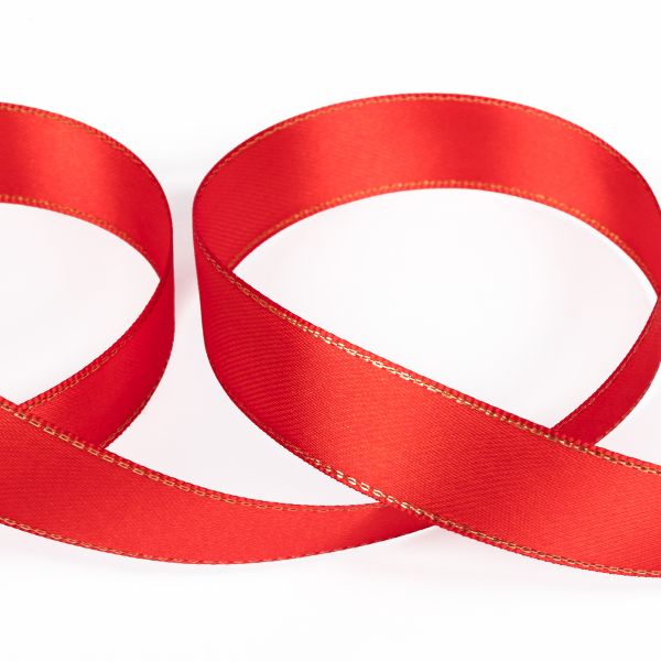 Лента атласная 2-сторонняя с метанитью 20.0 мм / 33±2 метра, №026 красный/золото, Gamma AL-20M