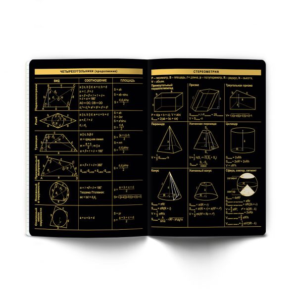 Тетрадь со справочным материалом Золотая коллекция, тиснение золотой фольгой, A5+ 48 л. на скобе 65 г/м², белизна 100 %, 10 шт, клетка, 01326 Золотая коллекция Геометрия, Светоч Т145