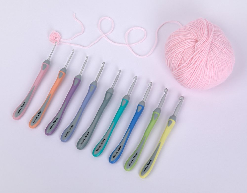 Крючок для вязания с прорезиненной ручкой ⌀6.0 мм, 14.5 см, алюминий c покрытием, Gamma RHT