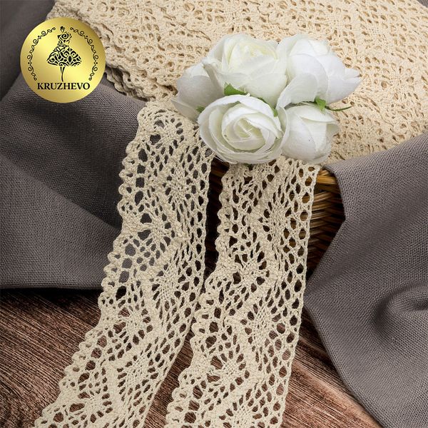 Кружево вязаное (тесьма) 45 мм / 10 метров, 5235 цв.35 кремовый, 10 м, Kruzhevo