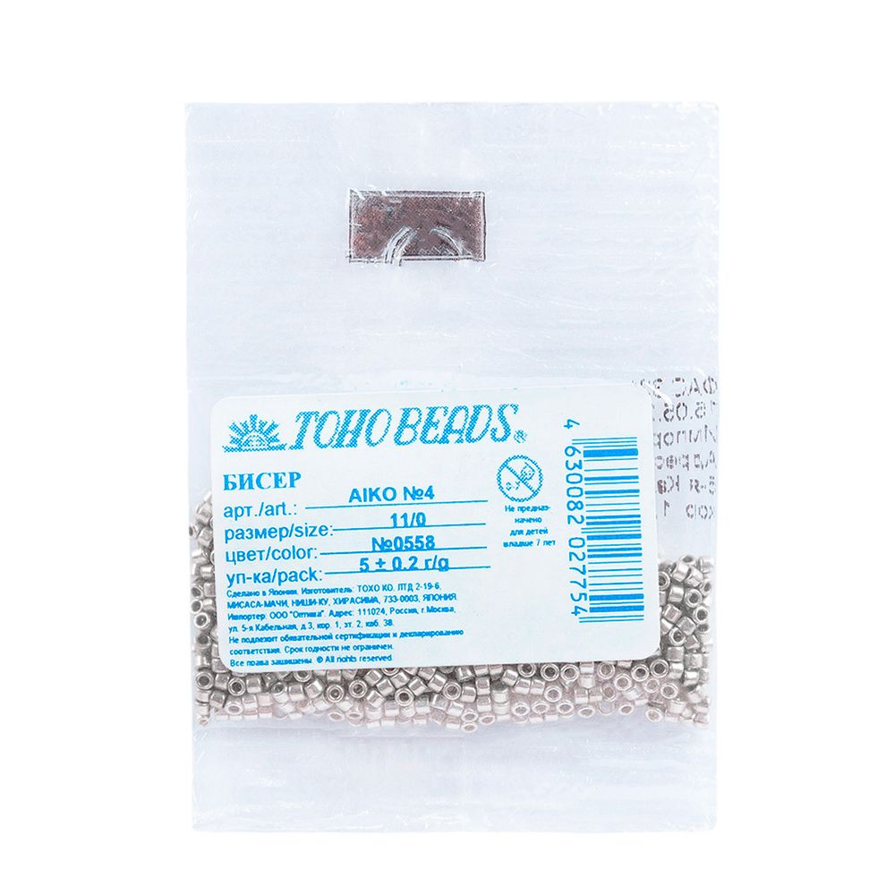 Бисер Toho 11/0 Aiko 4 (1.7 мм), 5 г, 0558 серебряный