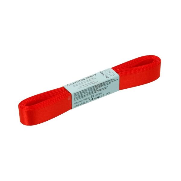 Лента атласная 1-сторонняя 12.0 мм / 10 шт по 5.4 метра, №111 красный, Gamma AL-12P