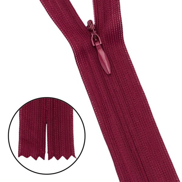 Молния потайная (скрытая) Т3 (3 мм) 1 зам., н/раз., 20 см, нейлон, F178 бордовый, 10 шт