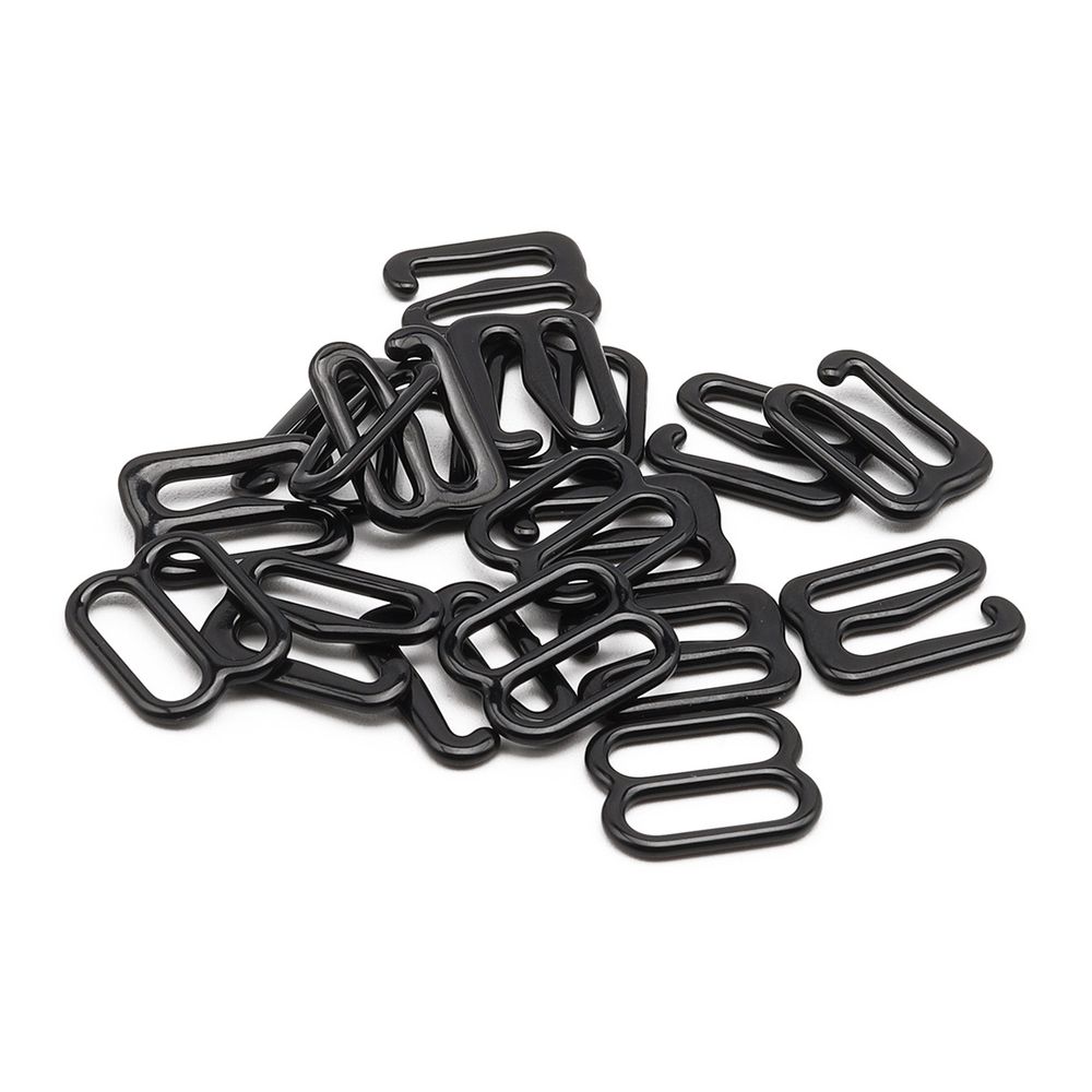 Набор крючки + регуляторы для бюстгальтеров металл 10.0 мм, (12 крюч., 6 регул.), черный