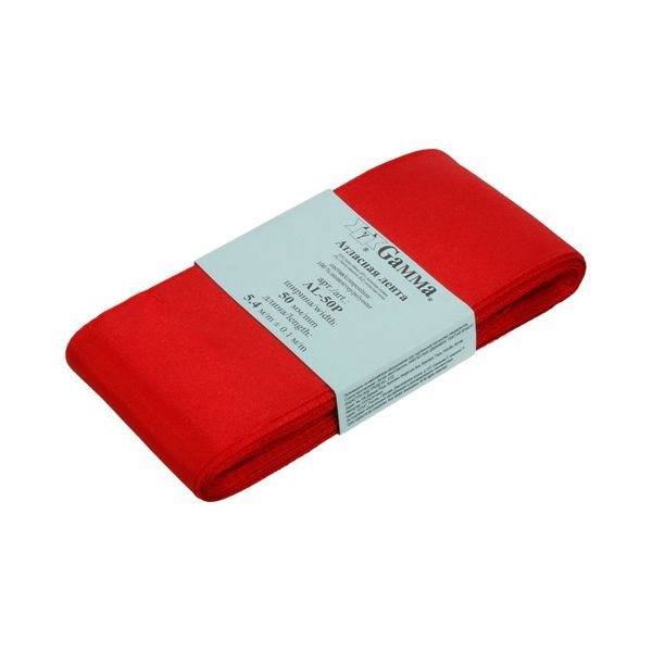 Лента атласная 1-сторонняя 50.0 мм / 5 шт по 5.4 метра, №065 красный, Gamma AL-50P