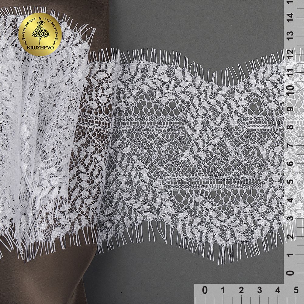 Кружево шантильи (реснички) 120 мм, цв.1 белый, 3 метра, Kruzhevo