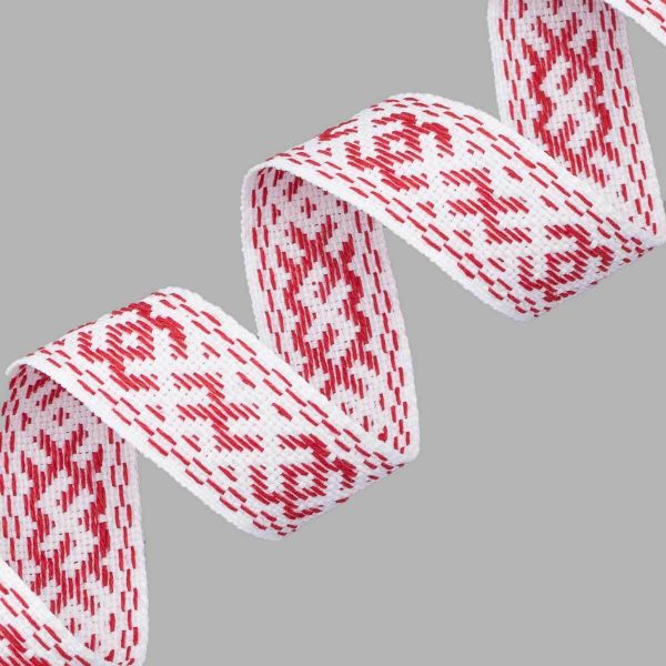 Лента (тесьма) жаккардовая 25.0 мм / 25±1 метров, х/б рис. 9872, белый/красный, С3885Г17