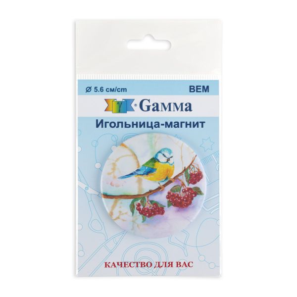 Игольница магнитная 5.6 см, №05 Синичка на ветке рябины, Gamma BEM