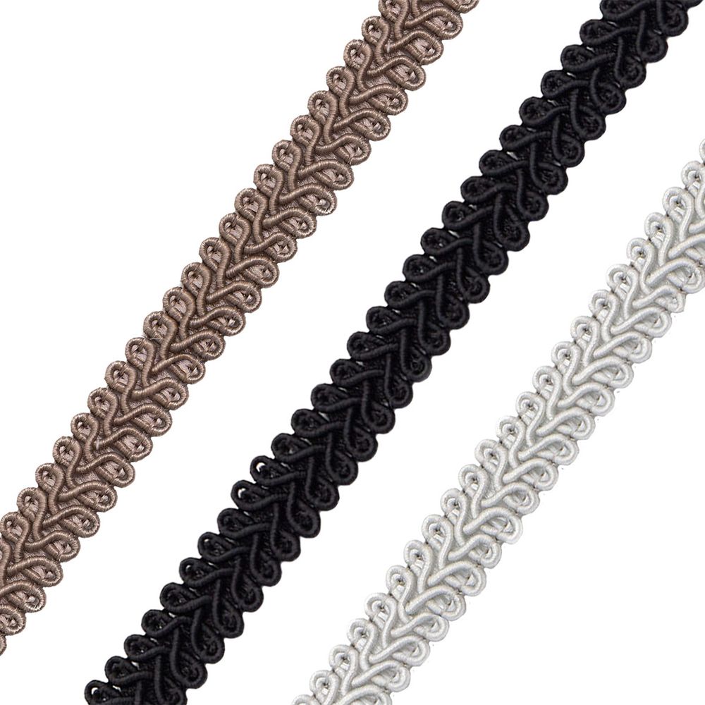 Тесьма отделочная в стиле шанель 13 мм / 1 метр, набор №3, 3 цвета: серый, бежевый, черный