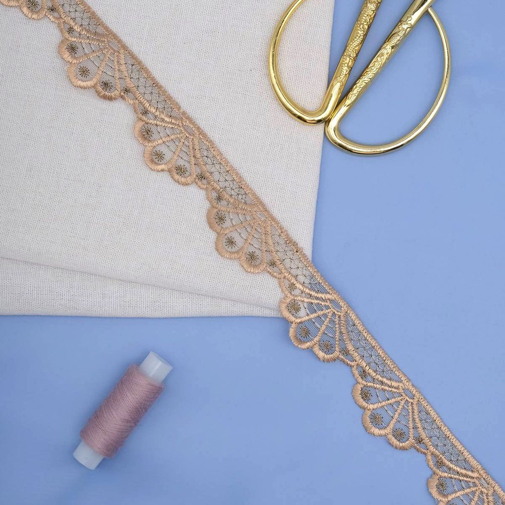 Кружево гипюр (плетёное) 30 мм / 13.7 метров, (интерьерное) бежевый, 3AR2334