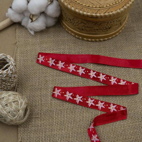 Лента атласная с рисунком 15.0 мм / 3 метра, Морская звезда (красный), Globus