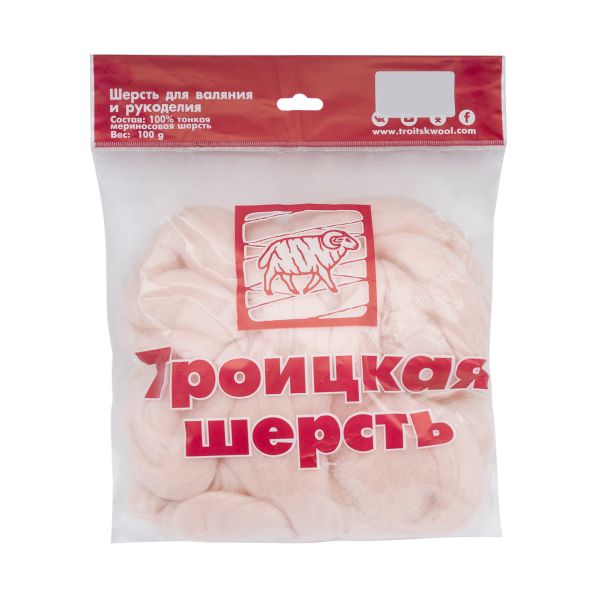 Шерсть для валяния мериносовая тонкая 100%, 100г, 68 чайная роза