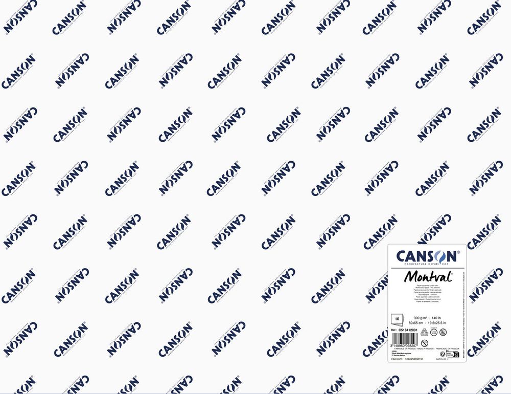 Бумага акварельная Montval 300 г/м², 50х65 см, 10 шт, мелкозернистая, Canson, C518412001