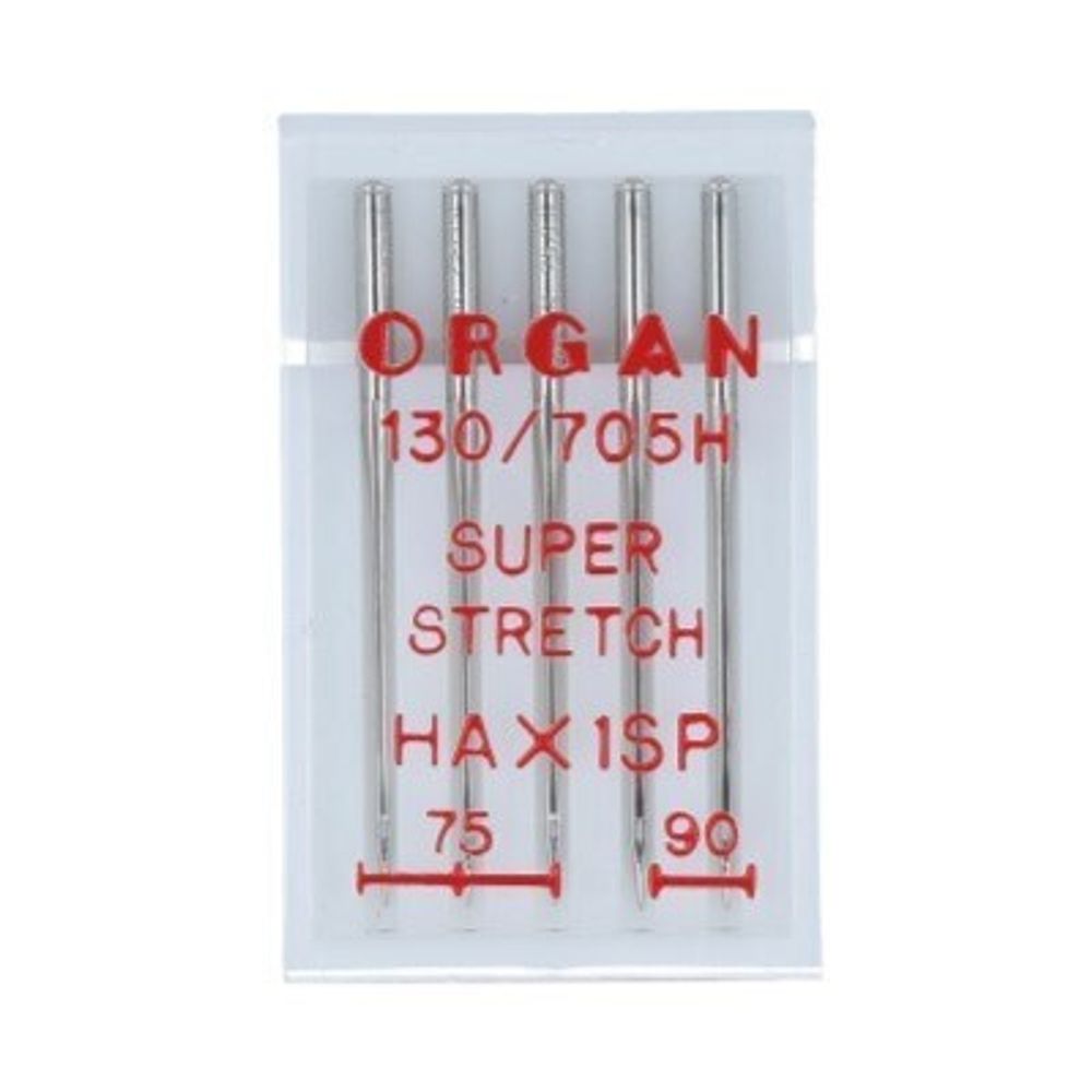 Иглы для швейных машин супер стрейч 130/705 H (HAx1SP), №75, №90, 5 игл, в пенале 5440000 75-90, ORGAN