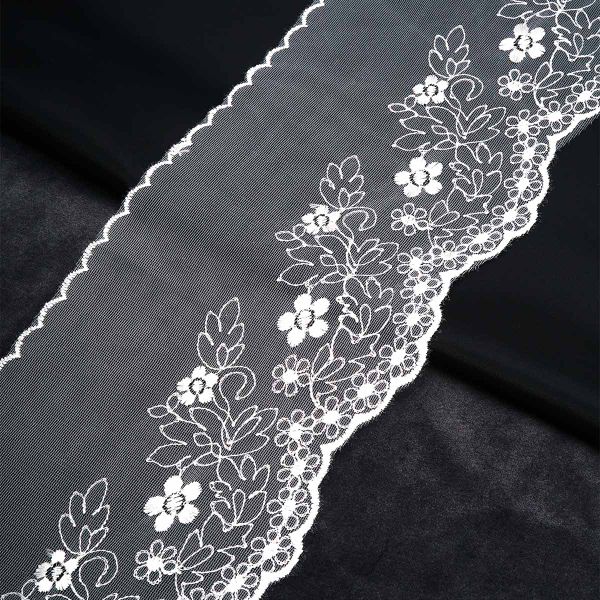 Кружево на сетке 140 мм / 3.4 метра ±4 см, белый, 3AR3745