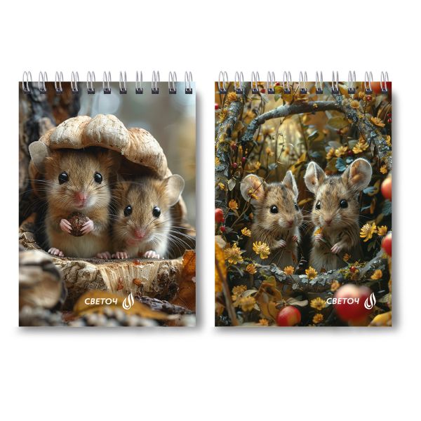 Блокнот на гребне A6 60 л., 4 шт, клетка, Мышки-шалунишки 01221, Светоч Б120