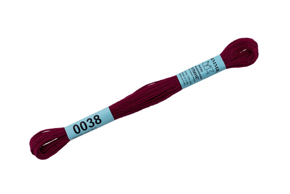 Мулине Gamma 100% хлопок, цв.0038 вишневый, 24 мотка по 8 метров