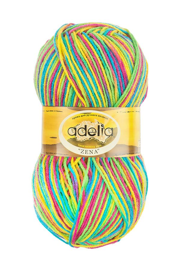 Пряжа Adelia Zena / уп.5 мот. по 100г, 308м, 93 яр.розовый-желтый-голубой-зеленый