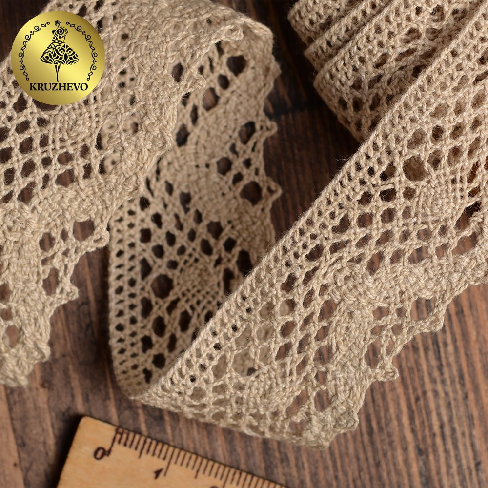 Кружево вязаное (тесьма) 30 мм / 10 метров, диз. 298, цв.35 кремовый, Kruzhevo