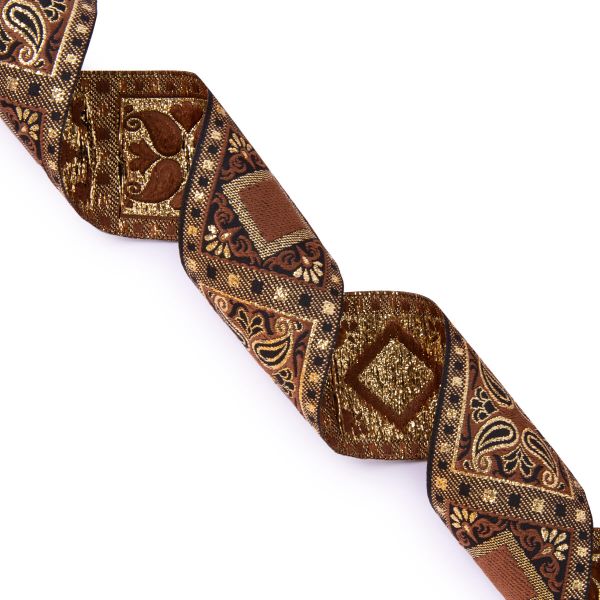 Лента (тесьма) жаккардовая 50.0 мм / 10±0.5 метров, черный/коричневый, Gamma TRJ-119(46)