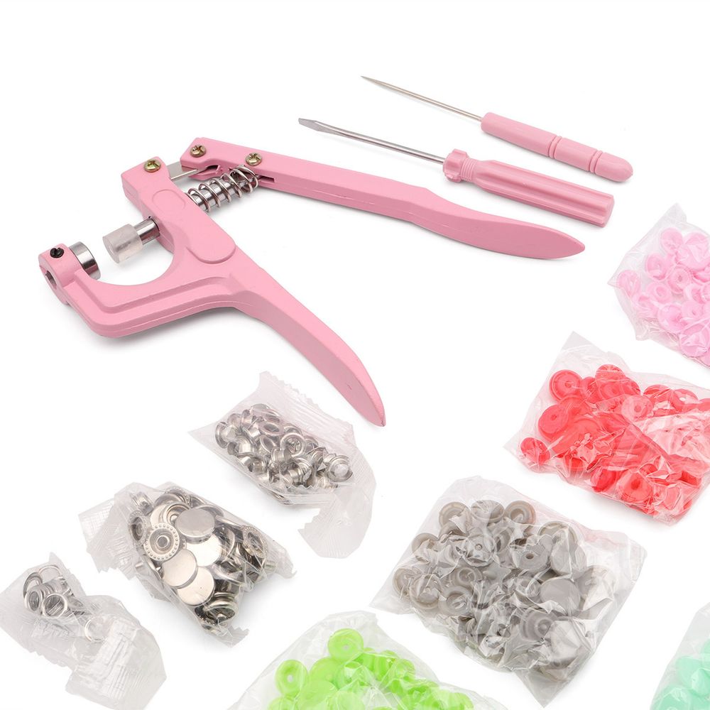 Сет №2, midi, пластиковые кнопки и металлические, цвета в ассортименте и ручной пресс, New Star (розовый)