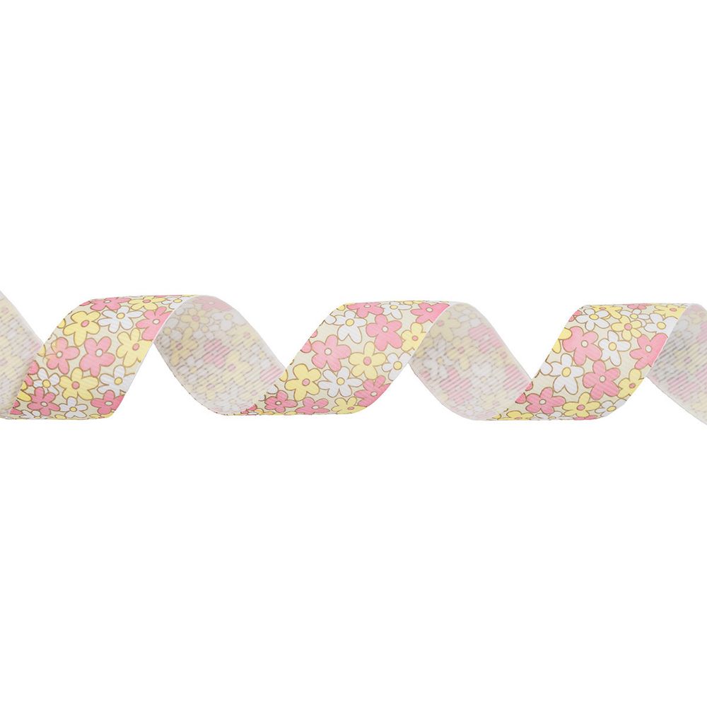 Лента репсовая (в рубчик) Цветочки 3 25.0 мм, 22.86 м (белый)