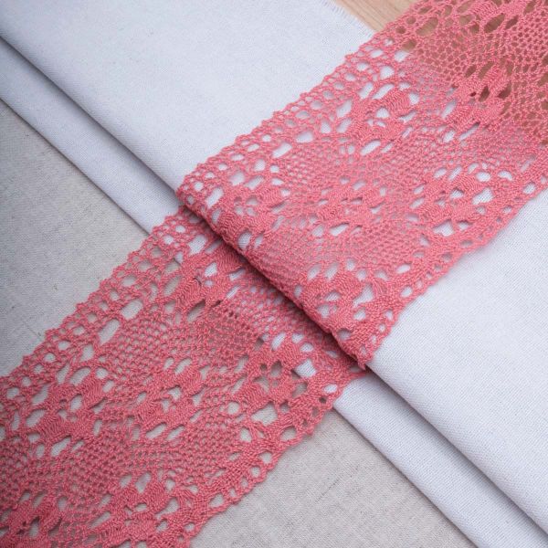Кружево вязаное (тесьма) широкое 125 мм / 25 метров, хлопок, рис. 125.01.038, коралловый, С3749Г17