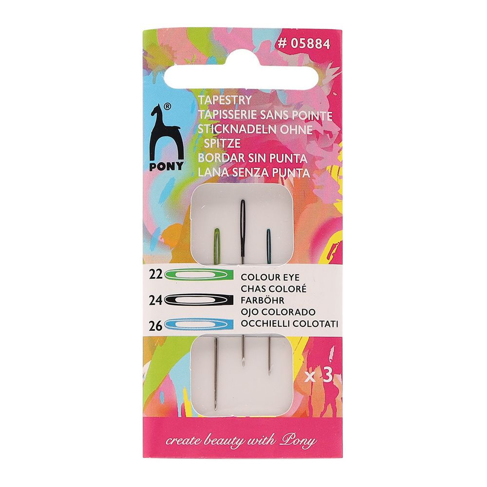 Иглы ручные гобеленовые с цветным ушком Tapestry №22/26, 3 шт, PONY, 05884