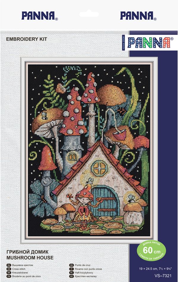 Набор для вышивания нитками Panna, Грибной домик, 24.5х19 см, Panna