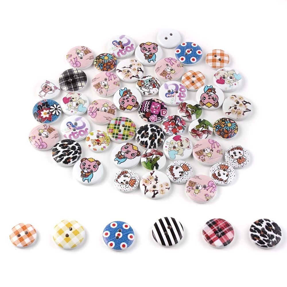 Украшения декоративные пуговицы деревянные Ассорти 15-18 мм, 50 шт