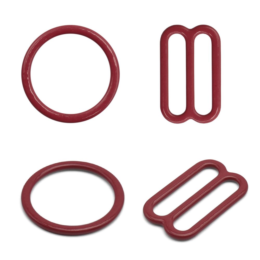 Набор кольца + регуляторы для бюстгальтеров металл 15 мм, (10 колец, 10 регул.), темно-красный
