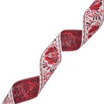 Лента (тесьма) жаккардовая 32.0 мм / 25±1 метров, рис. 9581 Гжель, (1 белый/красный/бордовый) С1853Г17