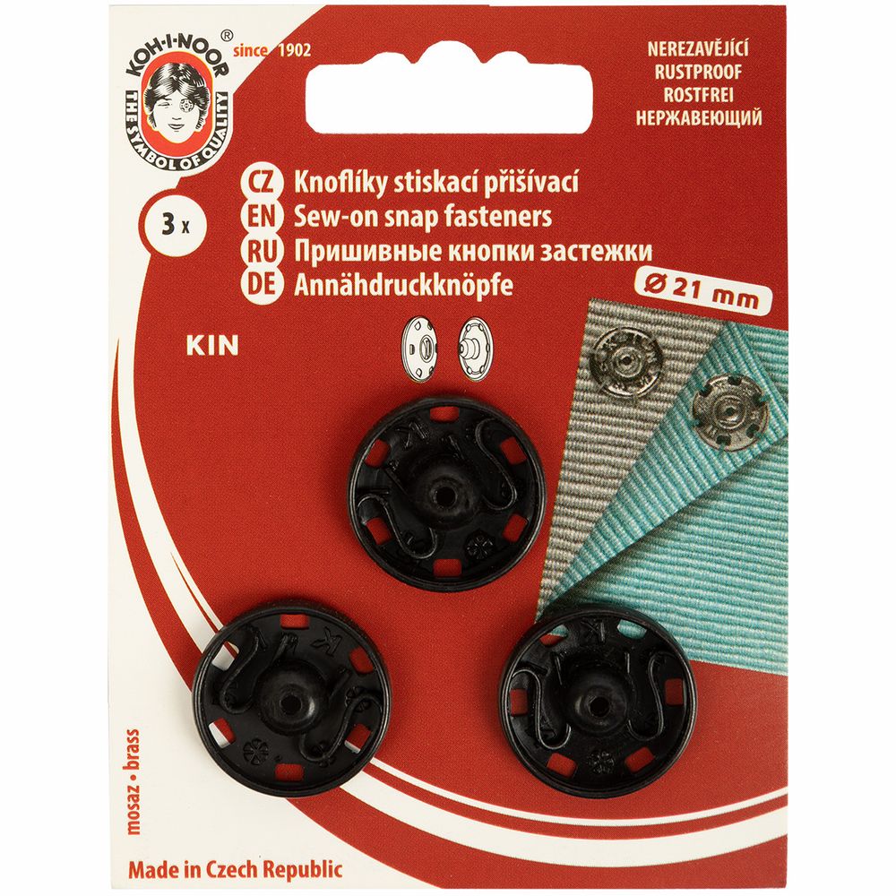 Кнопка пришивная металл ⌀21.0 мм, 3 шт, черный, KOH-I-NOOR 10 (KIN1000 №8)