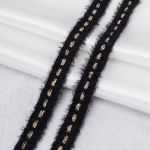 Тесьма отделочная твидовая 20 мм / 82.29 метра, пушистая с люрексом, черный, 3Al287