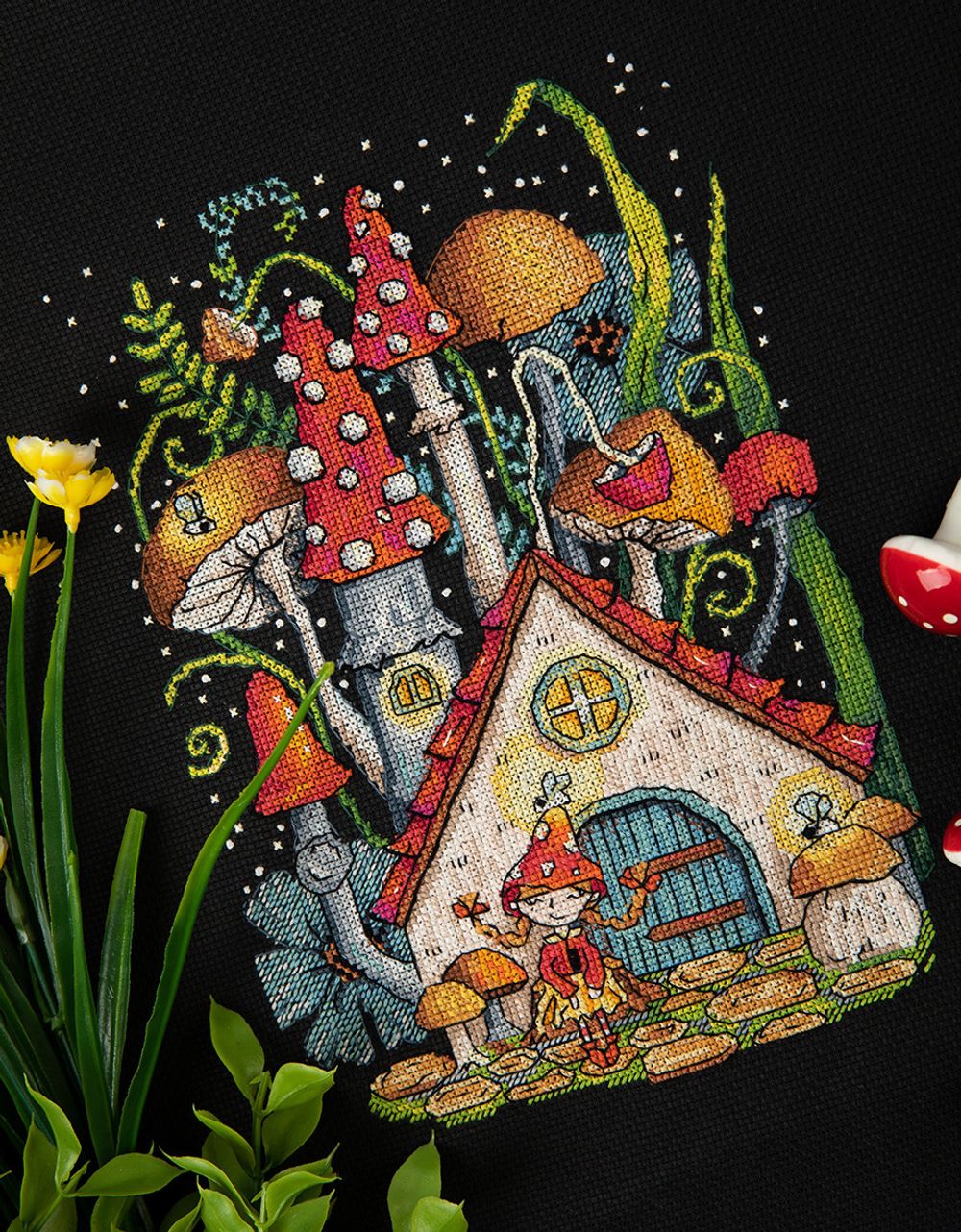 Набор для вышивания нитками Panna, Грибной домик, 24.5х19 см, Panna