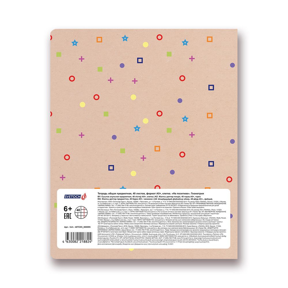 Тетрадь предметная На позитиве A5+ 40 л. на скобе, 10 шт, клетка, Геометрия 40ТСК5 000095, Светоч