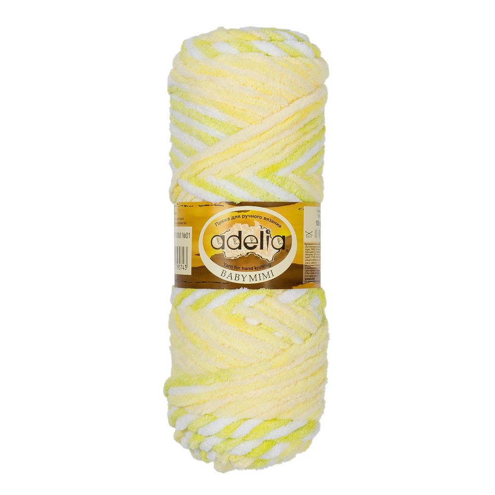 Пряжа Adelia Baby Mimi / уп.5 мот. по 100г, 80м, 01 белый-салатовый-желтый-св.желтый