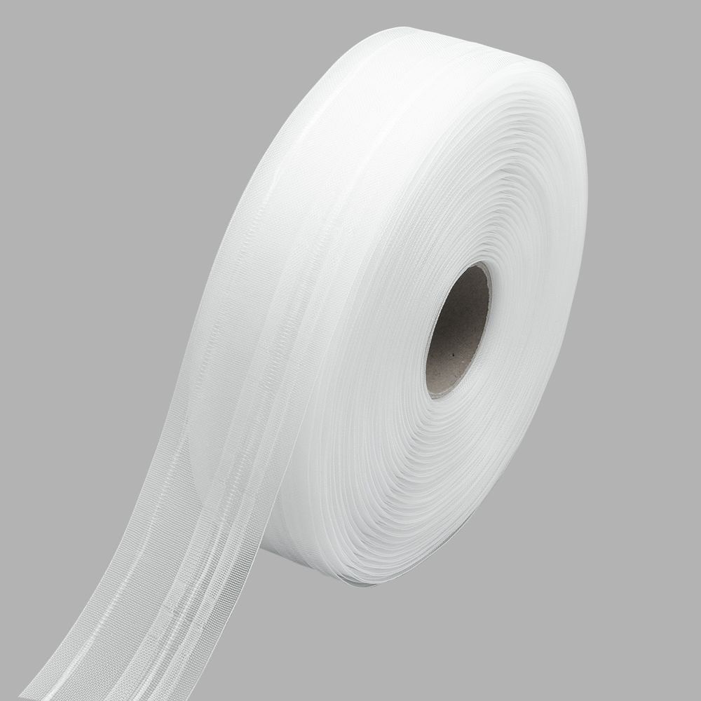 Лента (тесьма) шторная: сборка косая (левый наклон) (1:2) 50 мм / 50 метров, прозрачная