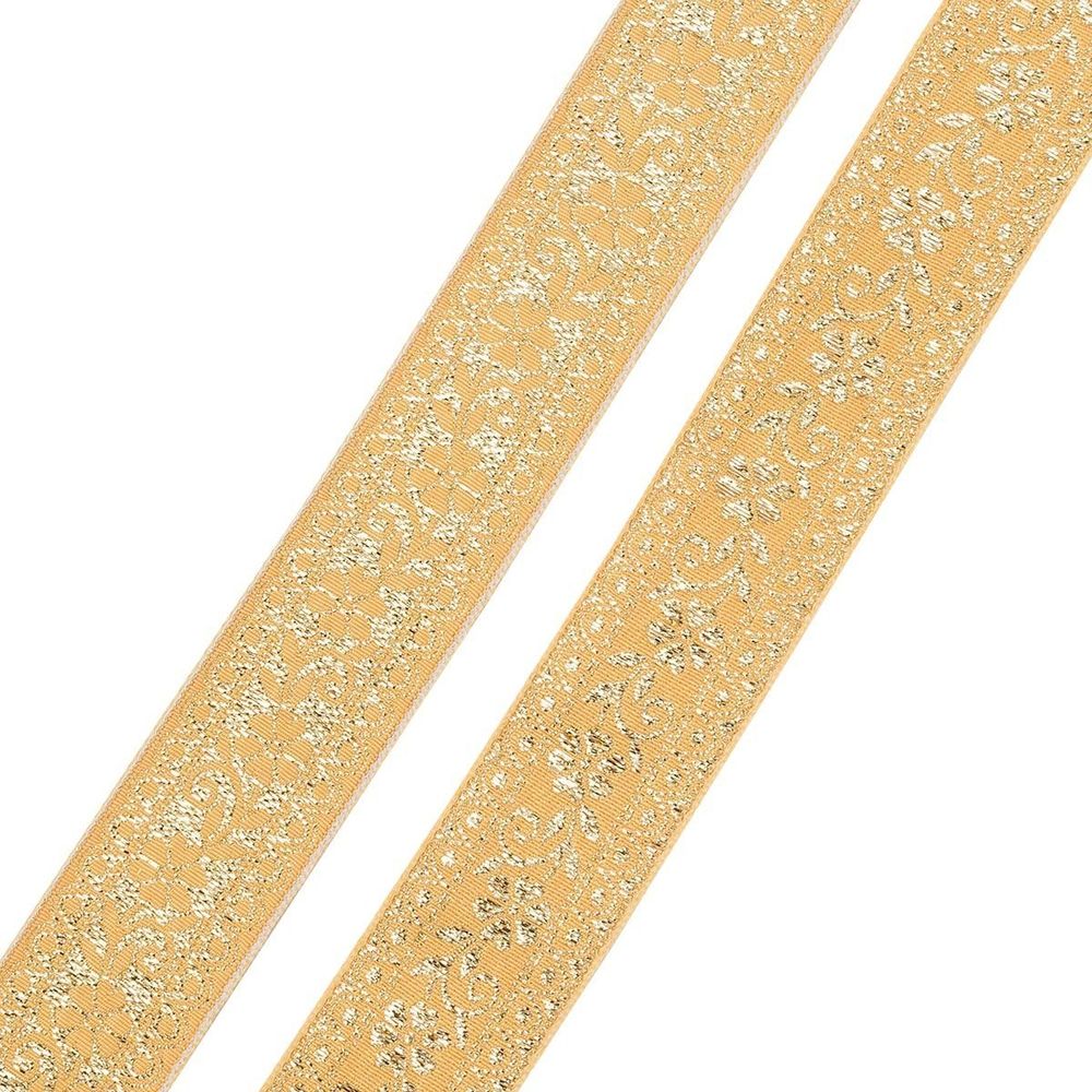 Лента (тесьма) жаккардовая 32.0 мм / 25±1 метров, с метанитом рис. 9842, желтый/золото, С3104Г17