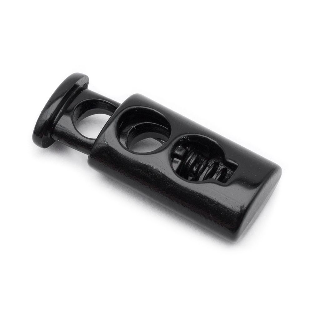 Фиксатор (зажим) для шнура металл 2 отв., 10х23 мм, (in ⌀4 мм), черный глянец, 100 шт