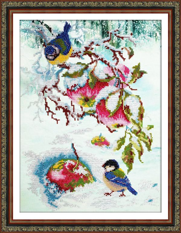 Набор для вышивания бисером Паутинка, Яблочки для синички 28х38 см