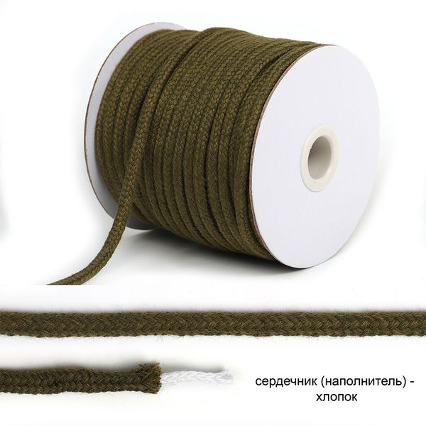 Шнур круглый х/б ⌀5.5 мм / 25 метров, с наполнителем, 264 хаки