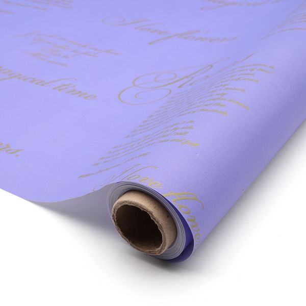 Полипленка матовая Стихи 80мкр, цв. сиреневый/золото, 60см / 8м, ПМР0014