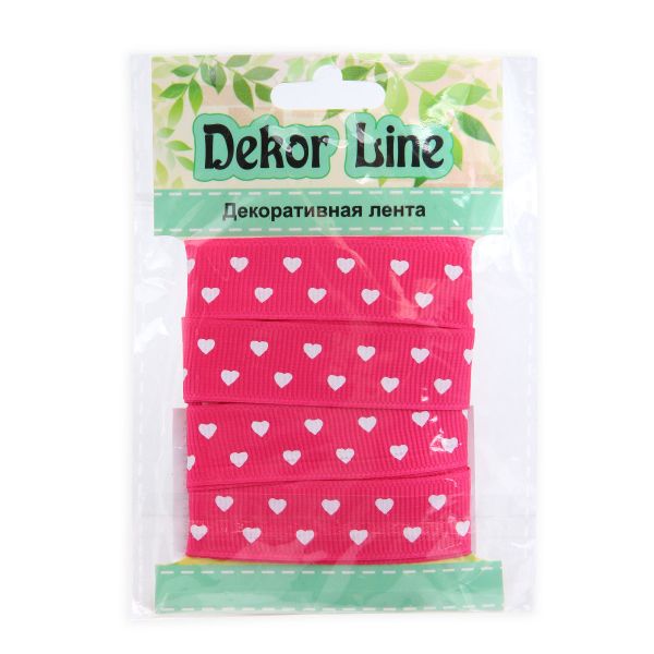 Лента репсовая (в рубчик) Сердечки мелкие, 15 мм, 3м, розовый