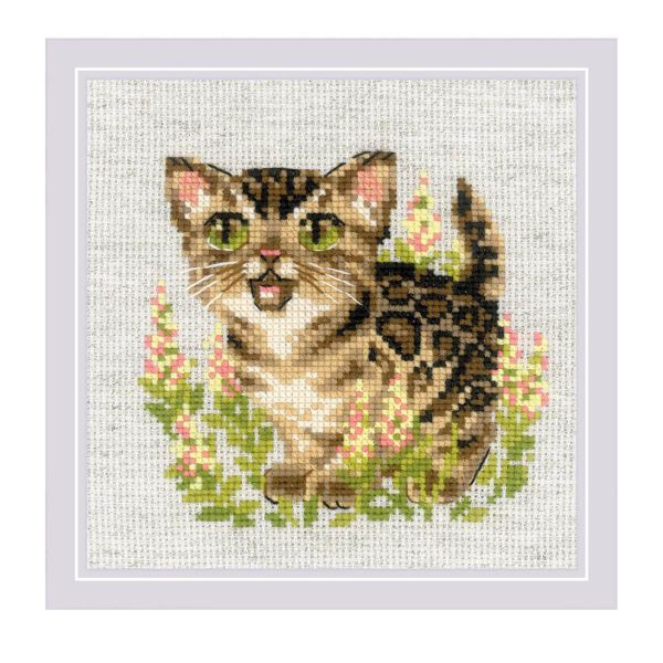 Набор для вышивания нитками Риолис, Бенгальский котёнок 15х15 см, 626167