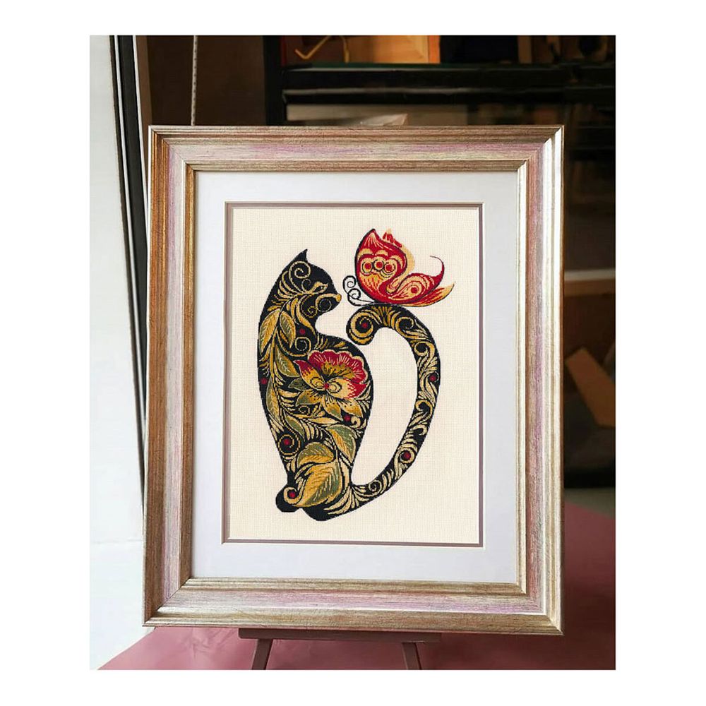 Набор для вышивания нитками Овен 1458, Русские узоры. Кошка 23х34 см