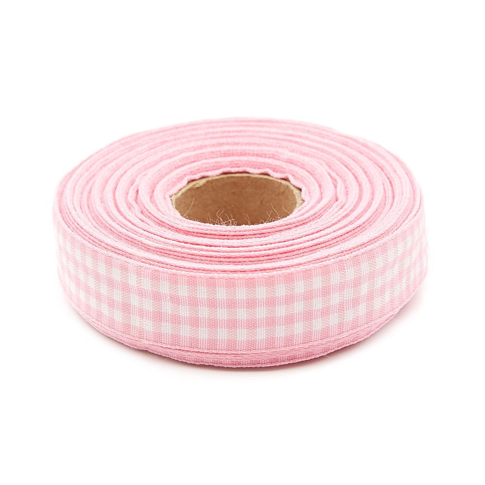 Лента Шотландка, 15.0 мм / 25 м (розовый/белый), С3723