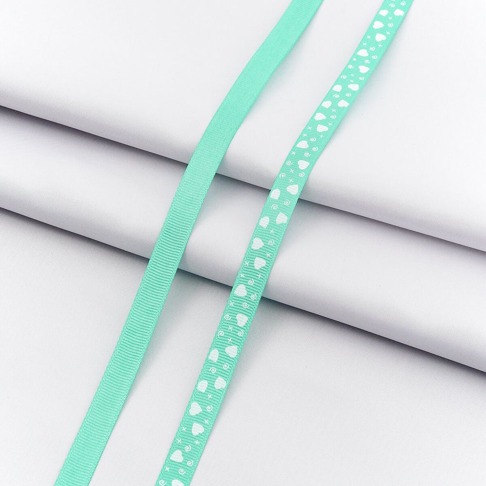 Лента репсовая (в рубчик) с рисунком 10.0 мм / 45.72 метра, ID 1075, цв.бирюз, 24476