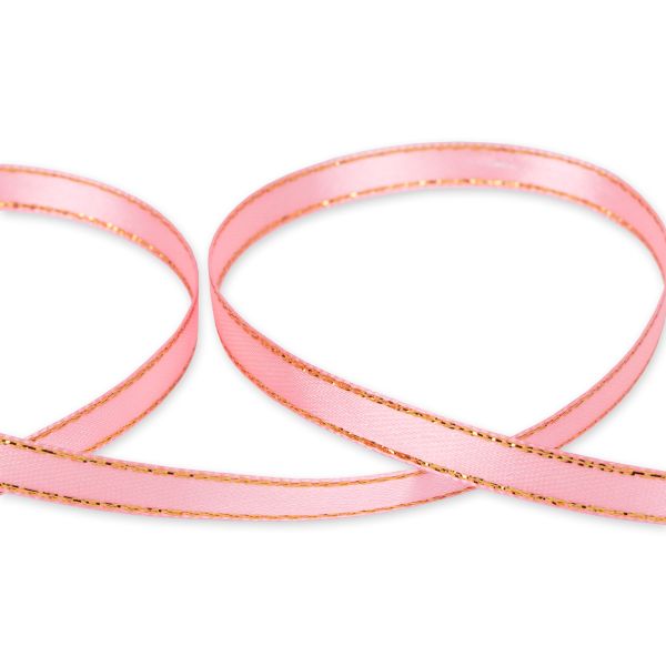 Лента атласная 2-сторонняя с метанитью 6.0 мм / 33±2 метра, 005 яр.розовый/золото, Gamma AL-6M